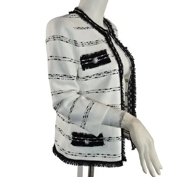 Ming Wang Women's Size XS Striped Blazer Jacket Black White ¾ Sleeve (42) - Picture 3 of 15